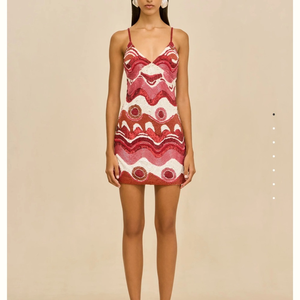 CULT GAIA Sasha Beaded Multi Wave Print Mini Dress Pink Red NWT Small - Picture 5 of 14